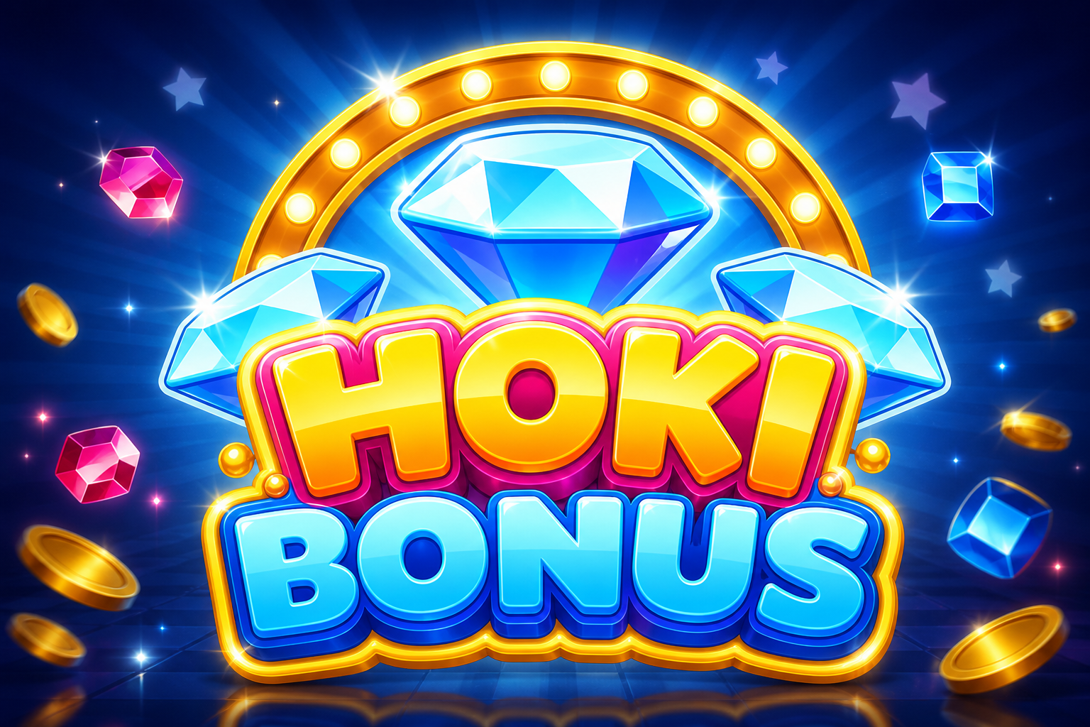 HOKI BONUS: tiga berlian biru dan teks HOKI BONUS.