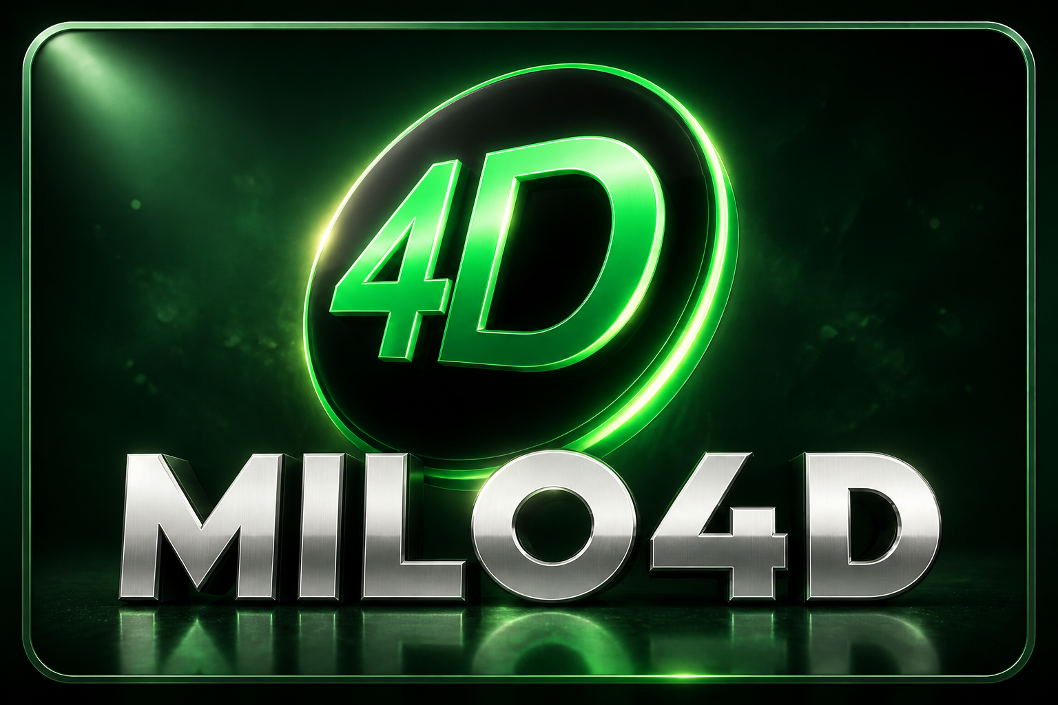 MILO4D: lingkaran 4D hijau neon dan teks MILO4D.