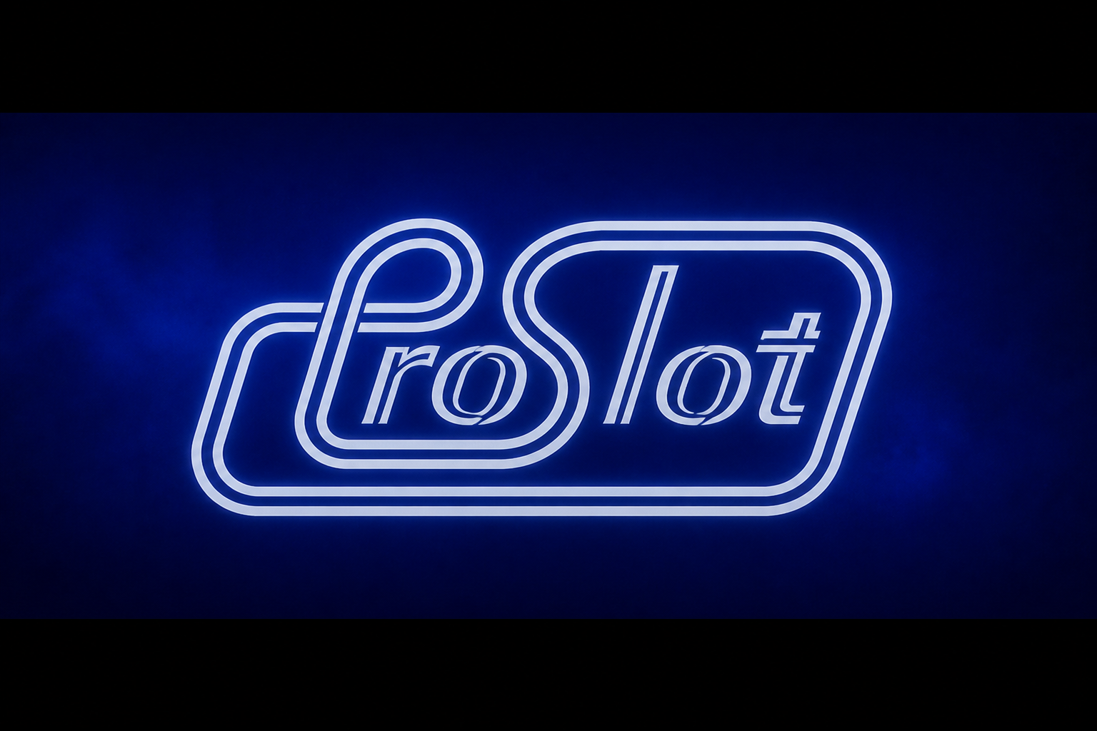ProSlot: logo outline ProSlot di latar biru.
